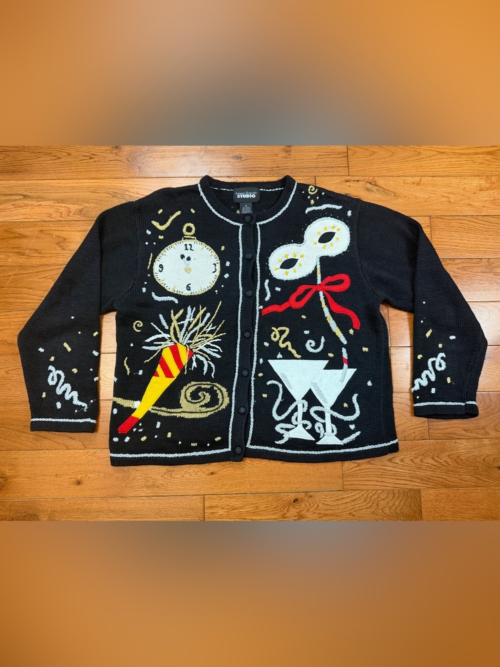 VTG New Years Embroidered Cardigan Sweater